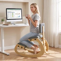 HOMCOM Sedia Ergonomica Inginocchiata in Tessuto Effetto Lino e Compensato di Betulla, Grigio(m-9)