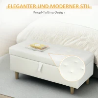 HOMCOM Opberg hocker, houten poten, zachte stofbedekking, Crème-wit(m-8)