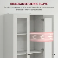 HOMCOM Aparador de Cocina con Armario y 2 Cajones, Puertas de Vidrio y Estantes Regulables, 59x30x164 cm, Blanco(m-7)