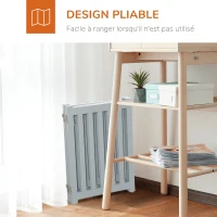 PawHut Barrière de Sécurité Chien Pliable Double Face en Bois, 4 Panneaux avec Porte, Pieds de Support, 205 x 60 cm, Gris(m-6)