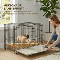 PawHut Cage pour Chien, Plateau Amovible, Roues avec Freins, Toit Ouvrant Verrouillable, 75,5x46x64,5cm, Noir(m-7)