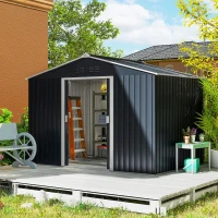 Outsunny Casetta Porta Attrezzi in Acciaio con Tetto Inclinato e 2 Porte Scorrevoli, 277x195x192 cm, Grigio Scuro(m-2)
