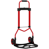 HOMCOM Carretilla Plegable con Mango Telescópico Ajustable Carga 60 kg Carretilla de Mano con Ruedas para Garaje Oficina Rojo