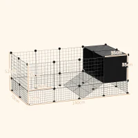 PawHut Cușcă pentru Animale Mici Modulară cu Căsuțe Ridicate pentru Porcușori de Guineea și Arici, Negru(m-3)