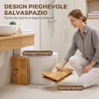HOMCOM Sgabello da Toilette Pieghevole in Bambù, Sgabello Poggiapiedi per WC con Piedini Antiscivolo, per Bagno, Rovere(m-5)