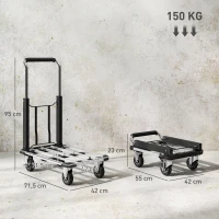 HOMCOM Opvouwbare handwagen, 150 kg draagvermogen, uitbreidbaar platform, in hoogte verstelbare handgreep, voor kratten, metaal, zwart(m-3)