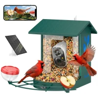 PawHut Mangeoire à Oiseaux avec Caméra 2K Solaire 2,5L 142°, Identification IA 16000+, App, IP65, SD 32 Go, 30x34,5x26,3cm Vert(m-12)