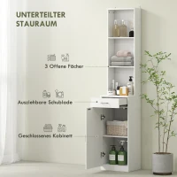 HOMCOM Hoge Badkamerkast, Smal Ontwerp, Lade, Schappen, Kast, Spaanplaat, Wit(m-4)