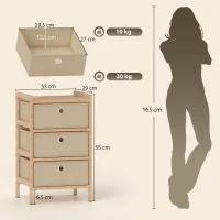 HOMCOM Cómoda con 3 Cajones de Tela Estructura de Bambú Cajonera para Espacios Pequeños Crema y Natural(m-3)