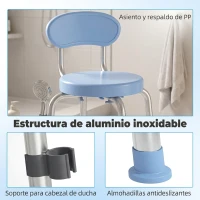 HOMCOM Silla Ducha Personas Mayores Giratorio 360° con Respaldo Antideslizante Altura Regulable Silla de Baño de Aluminio Azul(m-7)