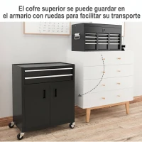 HOMCOM Carro de Herramientas con Baúl Superior 6 Cajones Armario Cerradura 4 Ganchos para Garaje Hogar Negro(m-7)