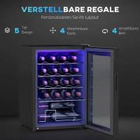 HOMCOM Kleine wijnkoelkast, mini-koelkast voor 20 flessen, 53 liter capaciteit, met glazen deur, LED-verlichting, zwart(m-6)