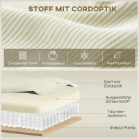 HOMCOM 3-Zitsbank met Chaise Longue, Woonkamerbank met Corduroy Bekleding, 2 Extra Kussens, Gestoffeerde Bank, Crèmewit(m-5)