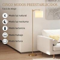 HOMCOM Lámpara de Pie LED Regulable con Temperaturas de Color Ajuste Continuo Control Remoto Temporizador de 60 Minutos Dorado(m-7)