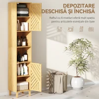 HOMCOM Coloană de baie cu 2 dulapuri și 2 rafturi, cu raft ajustabil, din bambus și PAL, 32x30x170 cm(m-4)