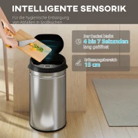 HOMCOM 30 Liter Sensor-Prullenbak met Soft-Close functie, contactloze afvalbak van roestvrij staal voor hygiënische keukens(m-4)