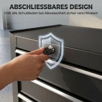 HOMCOM gereedschapskist, gereedschapskast, op wieltjes, 5 laden, staal, zwart(m-7)