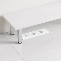 HOMCOM Mesa de Escritorio con Luces LED Cajones Tomas de Corriente Puertos USB y Soporte para Monitor 155,5x48x88,5 cm Blanco(m-13)