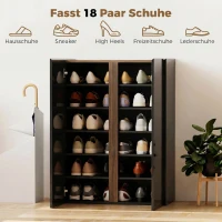 HOMCOM Schuhschrank mit leiser Sicherheitsöffnung, 6 Ebenen, grifflose Design, Hochglanz Schwarz(m-4)