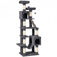 PawHut Árbol Rascador para Gatos 204 cm Multinivel con 2 Cuevas Hamaca 2 Camas Postes de Sisal Escalera 2 Bolas Gris Oscuro(m-11)