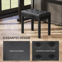 HOMCOM Pianokruk met Opbergruimte, Kunstleder Bekleed, Gestikte Knopen, Rubberhouten Poten, Zwart(m-4)