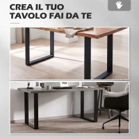HOMCOM Set 2 Gambe per Tavolo Rettangolari Stile Industriale in Acciaio, Capacità 60 kg, 60x8x72 cm, Nero(m-7)