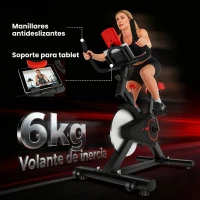 HOMCOM Bicicleta Estática Ciclo Indoor con Pantalla LCD Pulsómetro Sillín y Manillar Ajustables en Altura Volante de Inercia de 6 kg Resistencia Regulable Soporte para Teléfono y Ruedas Negro y Rojo(m-9)