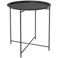 Outsunny Mesa de Jardín Redonda con Bandeja Extraíble Patas Ajustables y Acabado en Acero para Exterior Ø46x50 cm Negro(m-1)
