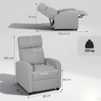 HOMCOM Relaxstoel, verstelbaar tot 135°, uitschuifbare voetensteun, gevoerde leuningen, linnen-polyester, Lichtgrijs(m-3)