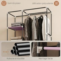 HOMCOM Armoire penderie en tissu meuble de rangement 6 roulettes tringle à vêtements et étagères ouvertes 103x43x162,5cm rose(m-6)