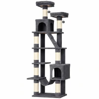 PawHut Árbol Rascador para Gatos 204 cm Multinivel con 2 Cuevas Hamaca 2 Camas Postes de Sisal Escalera 2 Bolas Gris Oscuro(m-1)