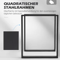HOMCOM Tafelpootset, 2 stalen poten, 72 x 60 cm, voorgeboorde gaten, industrieel design, staal, zwart(m-6)