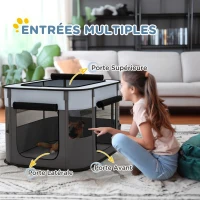 PawHut Parc enclos pliable pour chien chat petits animaux en tissu Oxford avec rangement 84 x 64 x 53 cm gris et noir(m-5)