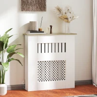 HOMCOM Cubre Radiadores 78x19x81 cm Cubierta para Radiador Diseño Moderno de Listones y Nido de Abeja Blanco(m-2)