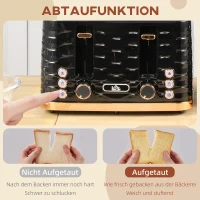 HOMCOM 4-Sleuven-Toaster, golfdesign, meerdere functies, kruimellade, Zwart(m-5)