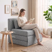 HOMCOM Fotoliu Pat Pliabil de Podea cu 3 Secțiuni Economisitor de Spațiu, din Material Textil, 80x75x74 cm, Gri(m-2)