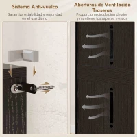 HOMCOM Zapatero Entrada Recibidor con 2 Puertas con Cierre Suave y Estantes Ajustables para 20 Pares de Zapatos Negro Brillo(m-7)