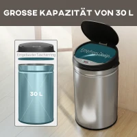 HOMCOM 30 Liter Sensor-Prullenbak met Soft-Close functie, contactloze afvalbak van roestvrij staal voor hygiënische keukens(m-5)