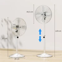 HOMCOM Statiefventilator ventilator in hoogte verstelbaar 3 snelheden staal zilver(m-3)