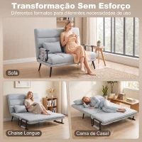 HOMCOM Sofá-cama de 2 Lugares 3 em 1 em Tecido Efeito Linho com Encosto Ajustável Click-Clack, Cinzento-claro(m-4)