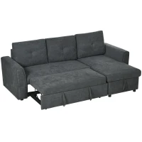 HOMCOM 3-Zit Slaapsofa met bedfunctie, slaapbank met chaise longue, gestoffeerde bank, Donkergrijs(m-11)