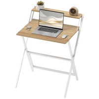 HOMCOM Biurko z podstawką pod monitor, 70 cm składane biurko komputerowe do home office, małe pomieszczenia, naturalne(m-10)