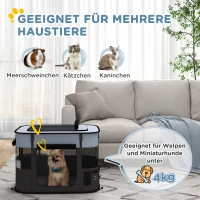 PawHut Spielgehege für Haustiere, faltbar, mit Aufbewahrungstasche, für Welpen und Kätzchen, drinnen und draußen, Grau(m-4)