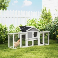 PawHut Gallinero para Exterior Grande de Madera 204x85x93 cm con Caja de Anidación Corral Bandeja Extraíble y Percha Gris(m-8)