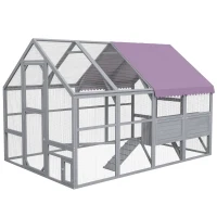 PawHut Hühnerstall Hühnerhaus Hühnerhütte, begehbar, wetterbeständig, 280 x 185,5 x 188 cm, Grau(m-11)