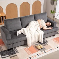 HOMCOM 3-zits Sofa, Woonkamerbank voor 3 personen, Stoffen bekleding, Stalen frame, Geplofte sofa, Grijs(m-8)