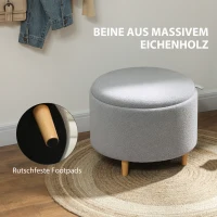 HOMCOM Kruk Gepolsterde Kruk, Teddyfleece, Verborgen Opbergruimte, Omkeerbaar Deksel, 56 cm x 56 cm x 42 cm, Grijs(m-8)