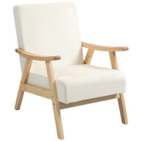 HOMCOM Gestoffeerde Stoel, Schuimvulling, Rubberhouten Frame, Crèmewit(m-11)