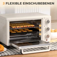 HOMCOM Minioven, 3 Kookmodi, tot 230° C, 1400W, met Accessoires, 46x38,5x29cm, Crème(m-5)