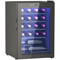 HOMCOM Kleine wijnkoelkast, mini-koelkast voor 20 flessen, 53 liter capaciteit, met glazen deur, LED-verlichting, zwart(m-11)